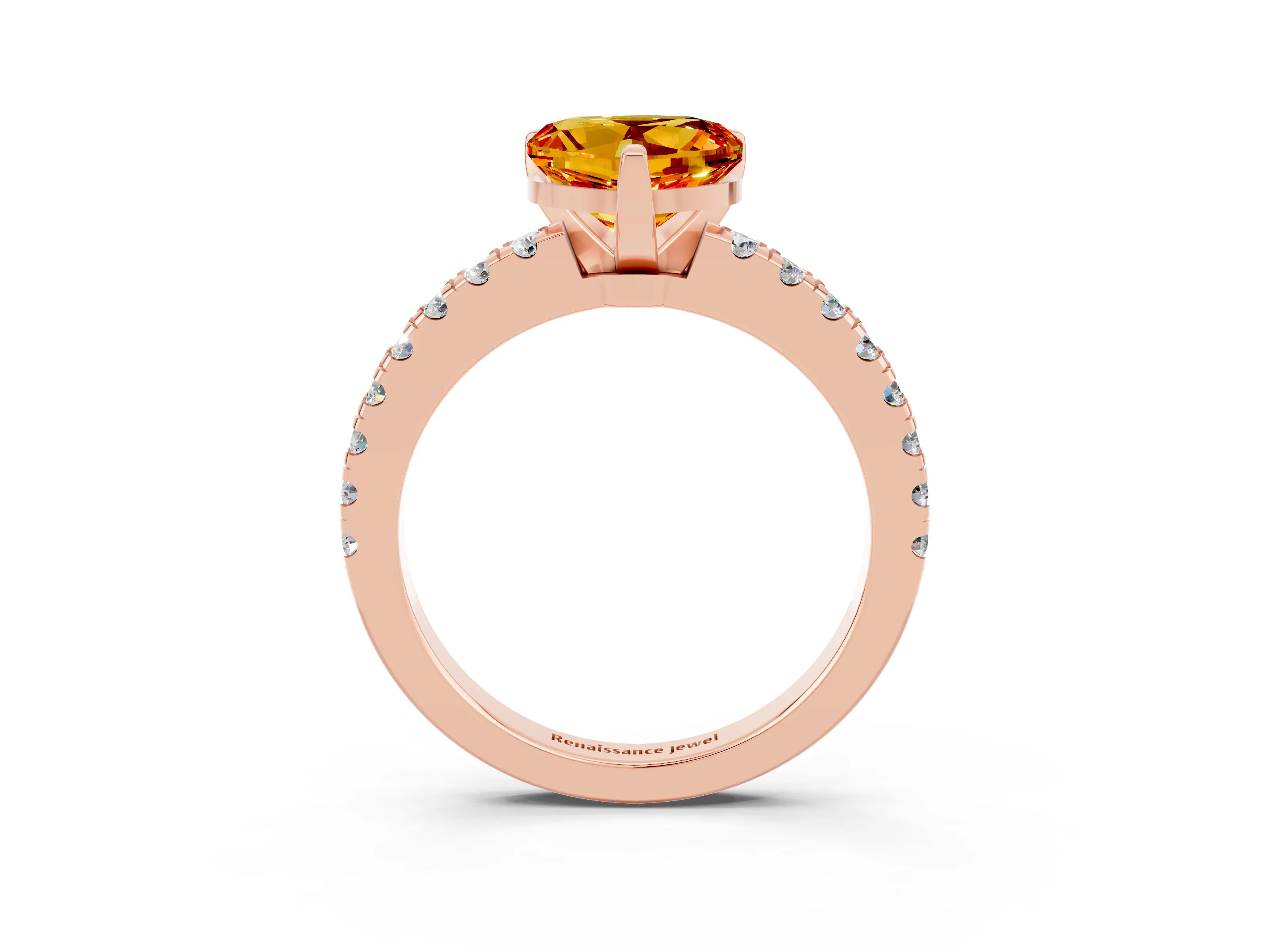 Rose gold Heart Cut Solitaire Diamond with Pavé Band and Four-Prong Setting_3
