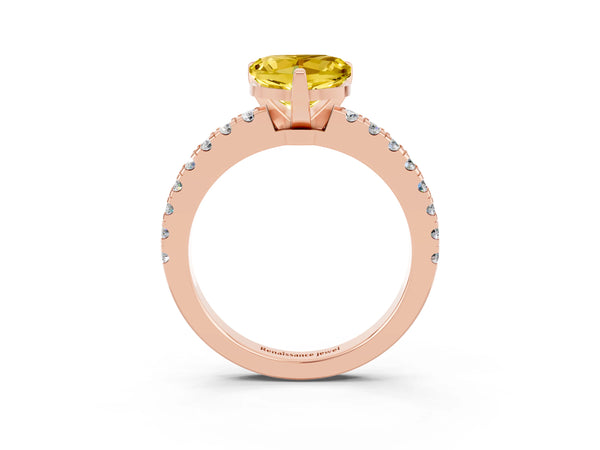 Rose gold Heart Cut Solitaire Yellow Sapphire with Pavé Band and Four-Prong Setting