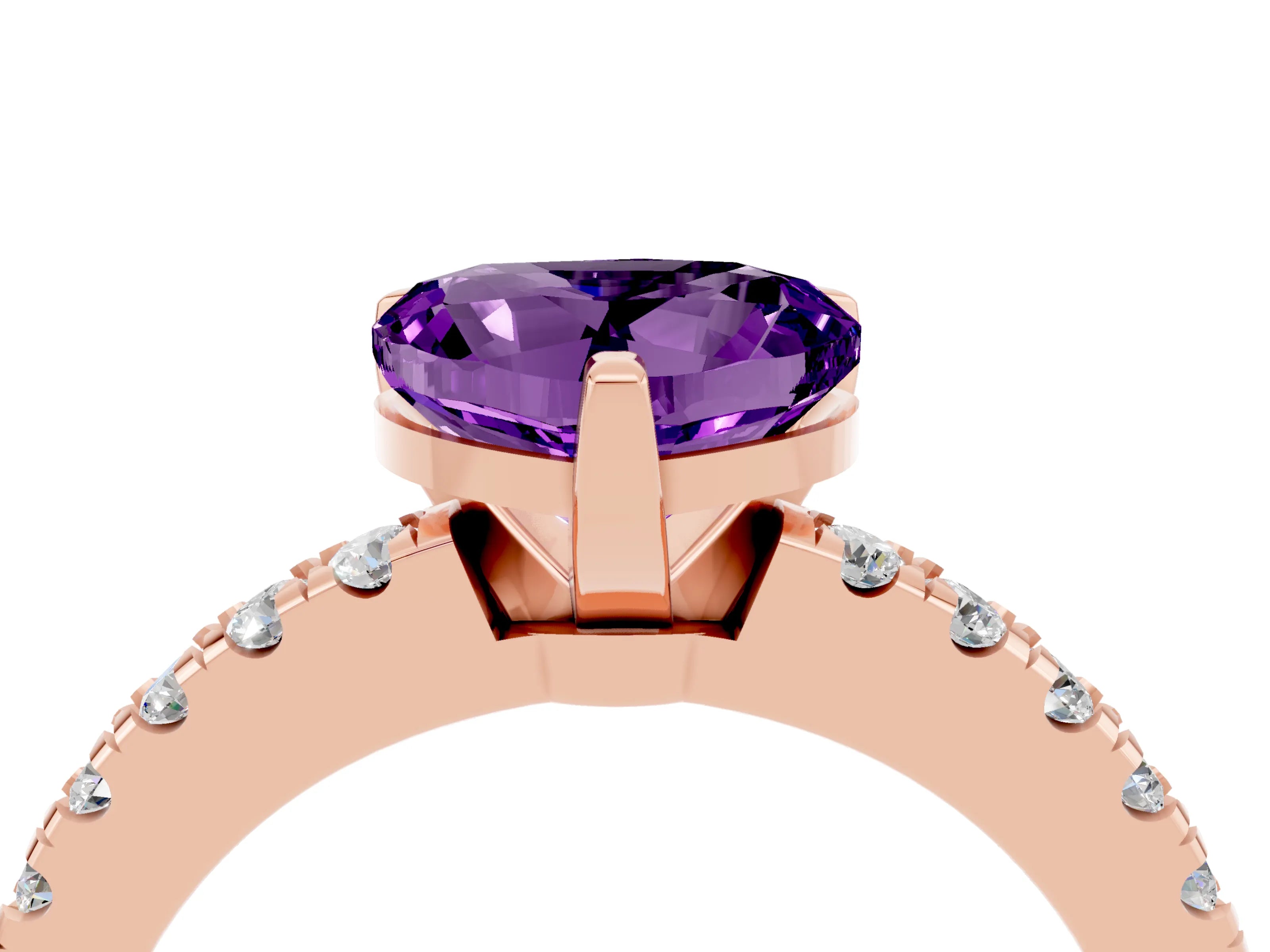 Rose gold Heart Cut Solitaire Diamond with Pavé Band and Four-Prong Setting_4