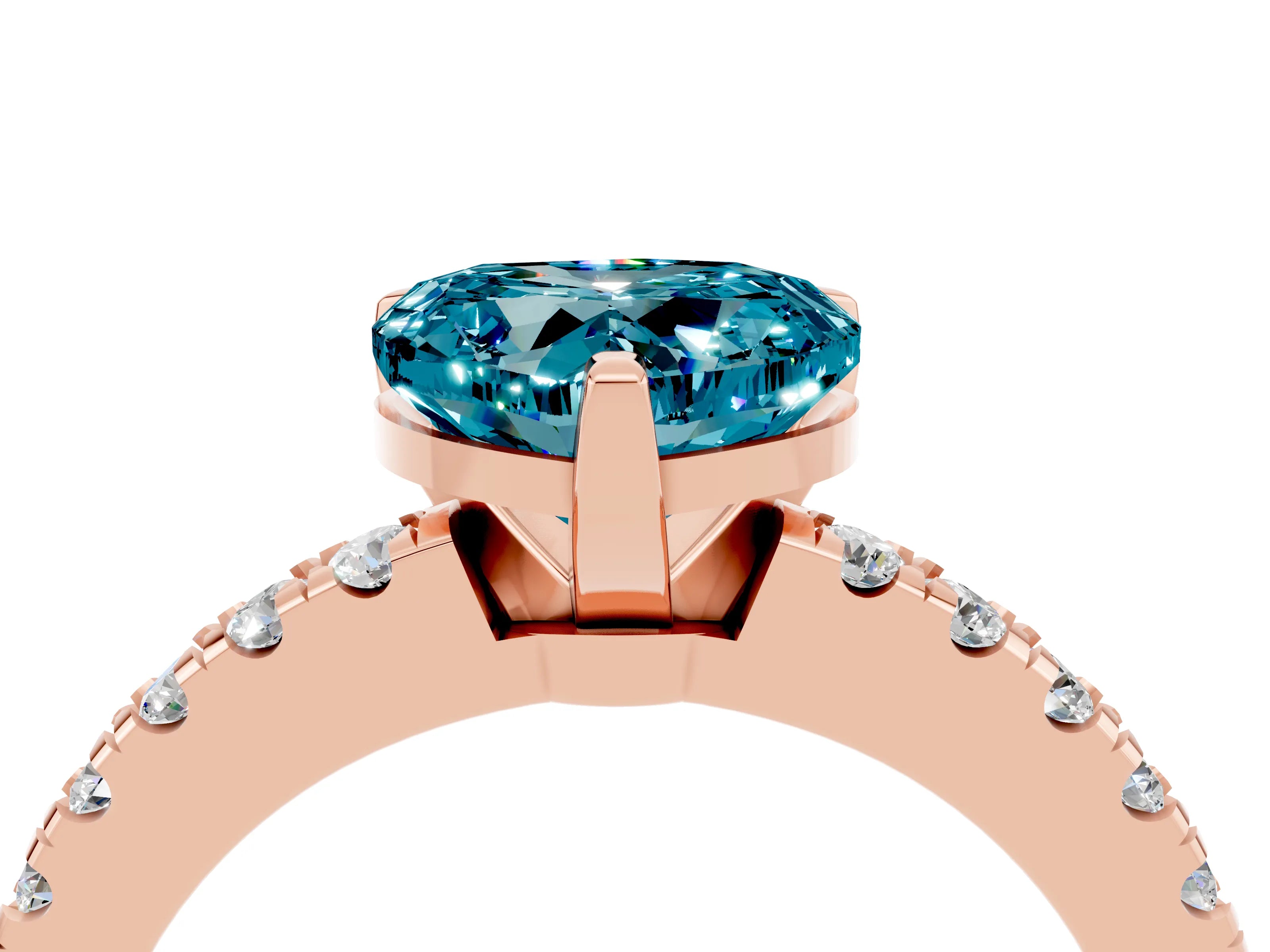 Rose gold Heart Cut Solitaire Diamond with Pavé Band and Four-Prong Setting_4