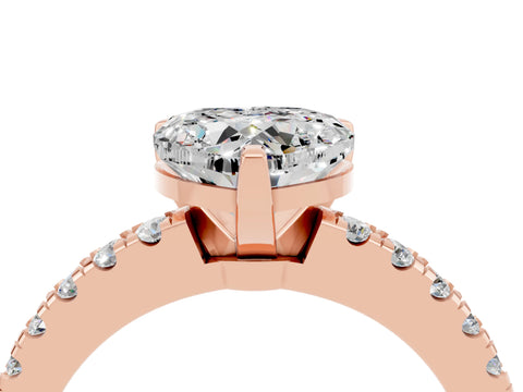 Rose gold Heart Cut Solitaire Diamond with Pavé Band and Four-Prong Setting_4