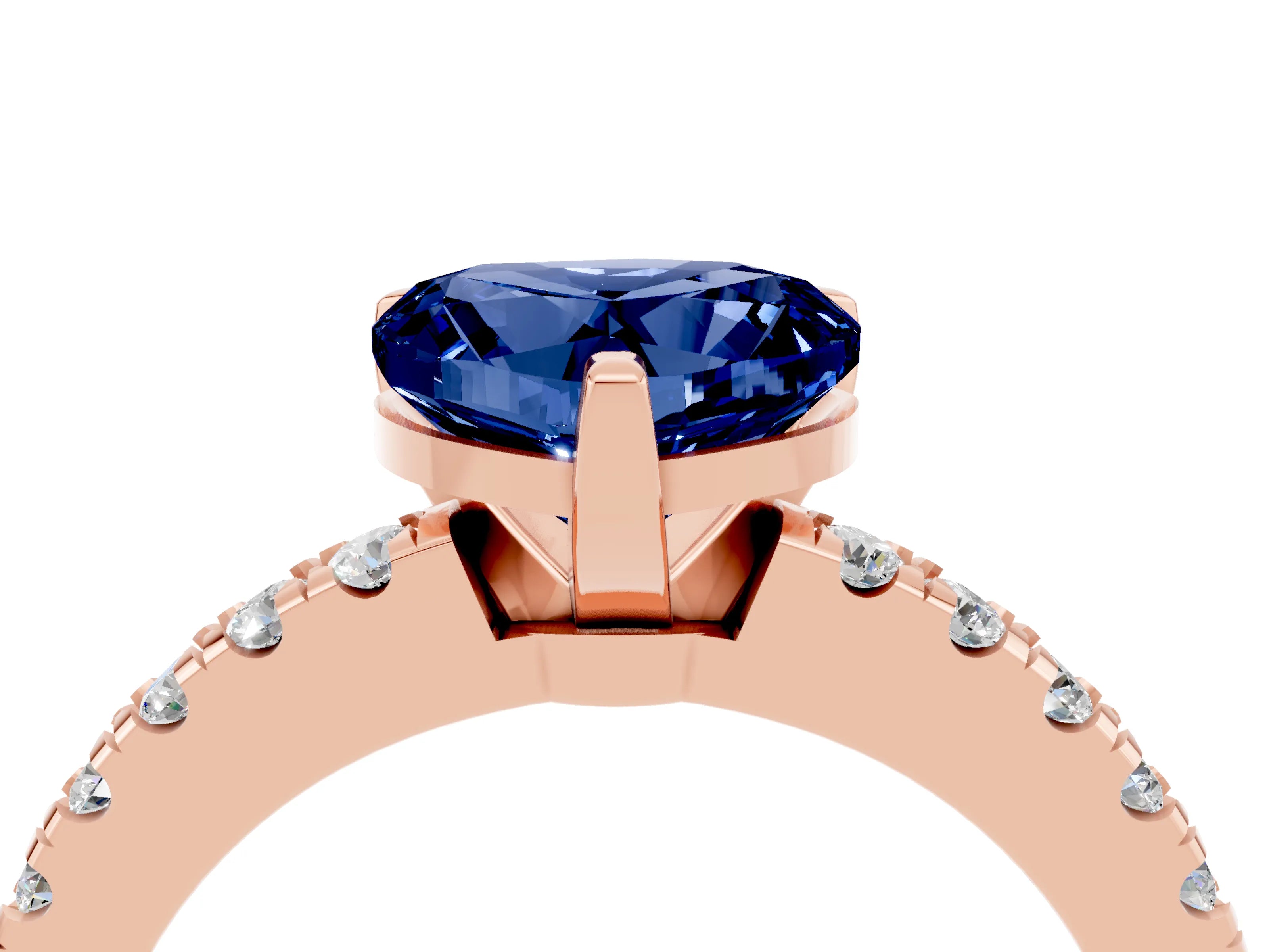 Rose gold Heart Cut Solitaire Diamond with Pavé Band and Four-Prong Setting_4