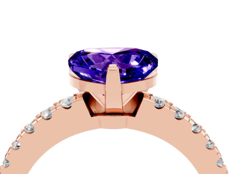 Rose gold Heart Cut Solitaire Diamond with Pavé Band and Four-Prong Setting_4