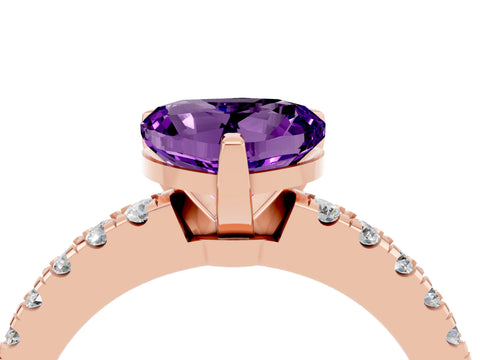 Rose gold Heart Cut Solitaire Diamond with Pavé Band and Four-Prong Setting_4