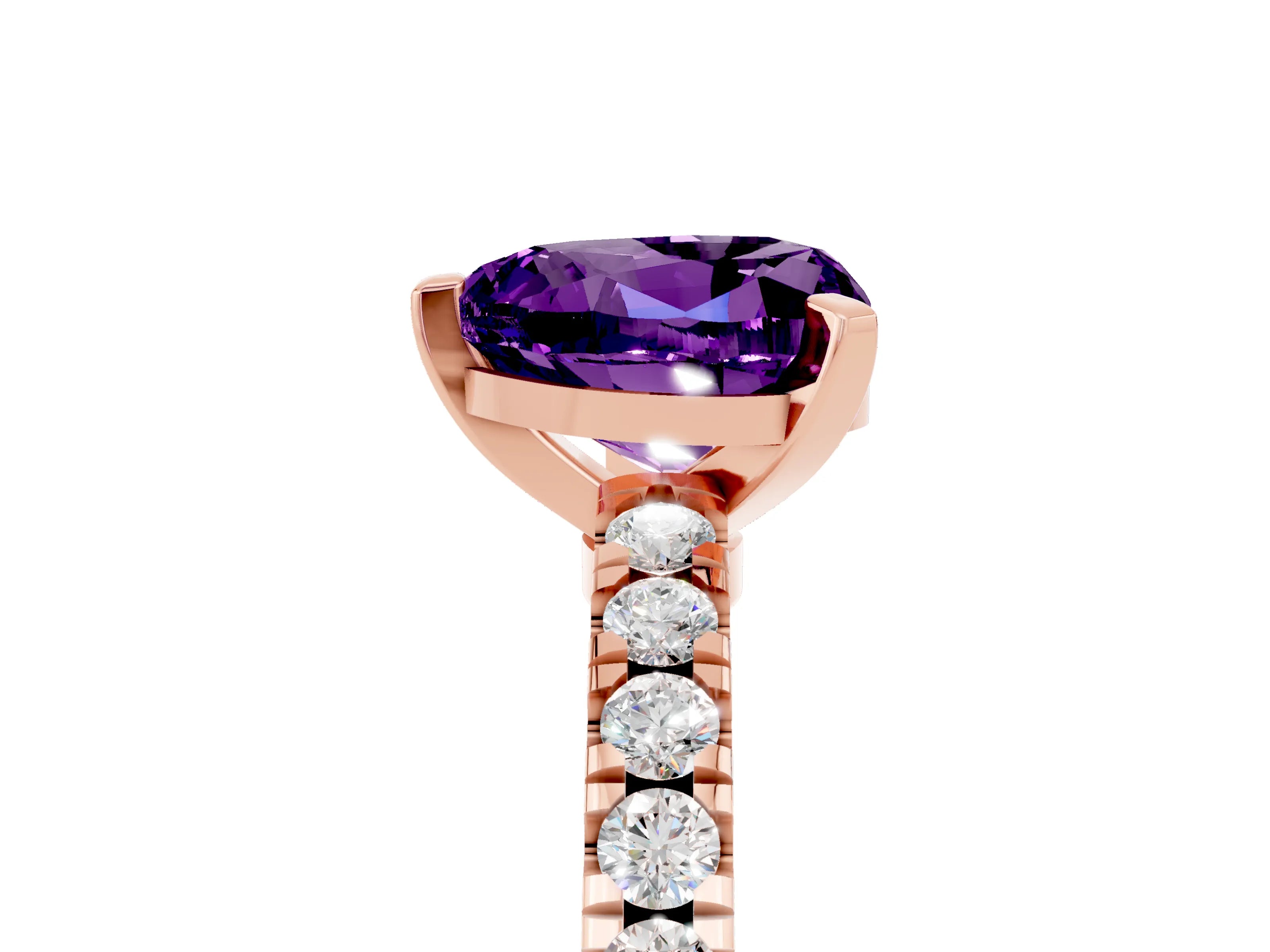 Rose gold Heart Cut Solitaire Diamond with Pavé Band and Four-Prong Setting_5