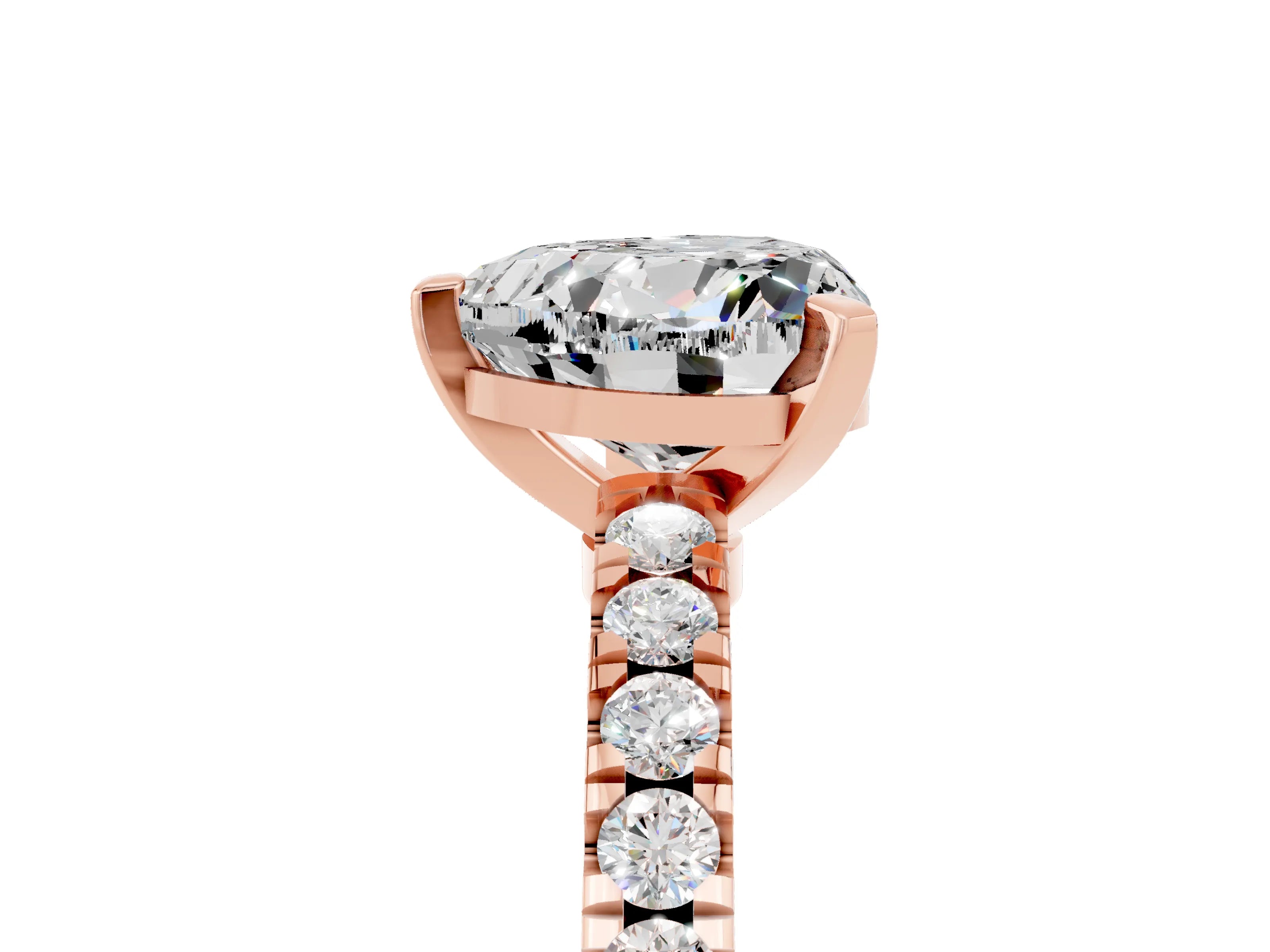 Rose gold Heart Cut Solitaire Diamond with Pavé Band and Four-Prong Setting_5