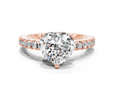 Rose gold Heart Cut Solitaire Diamond with Pavé Band and Four-Prong Setting