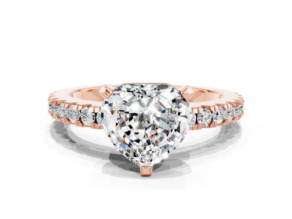 Rose gold Heart Cut Solitaire Moissanite with Pavé Band and Four-Prong Setting