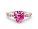 Rose gold Heart Cut Solitaire Diamond with Pavé Band and Four-Prong Setting