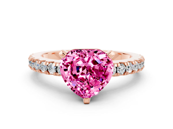 Rose gold Heart Cut Solitaire Pink Sapphire with Pavé Band and Four-Prong Setting