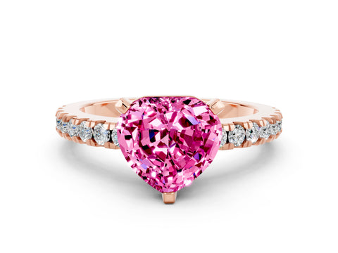 Rose gold Heart Cut Solitaire Diamond with Pavé Band and Four-Prong Setting
