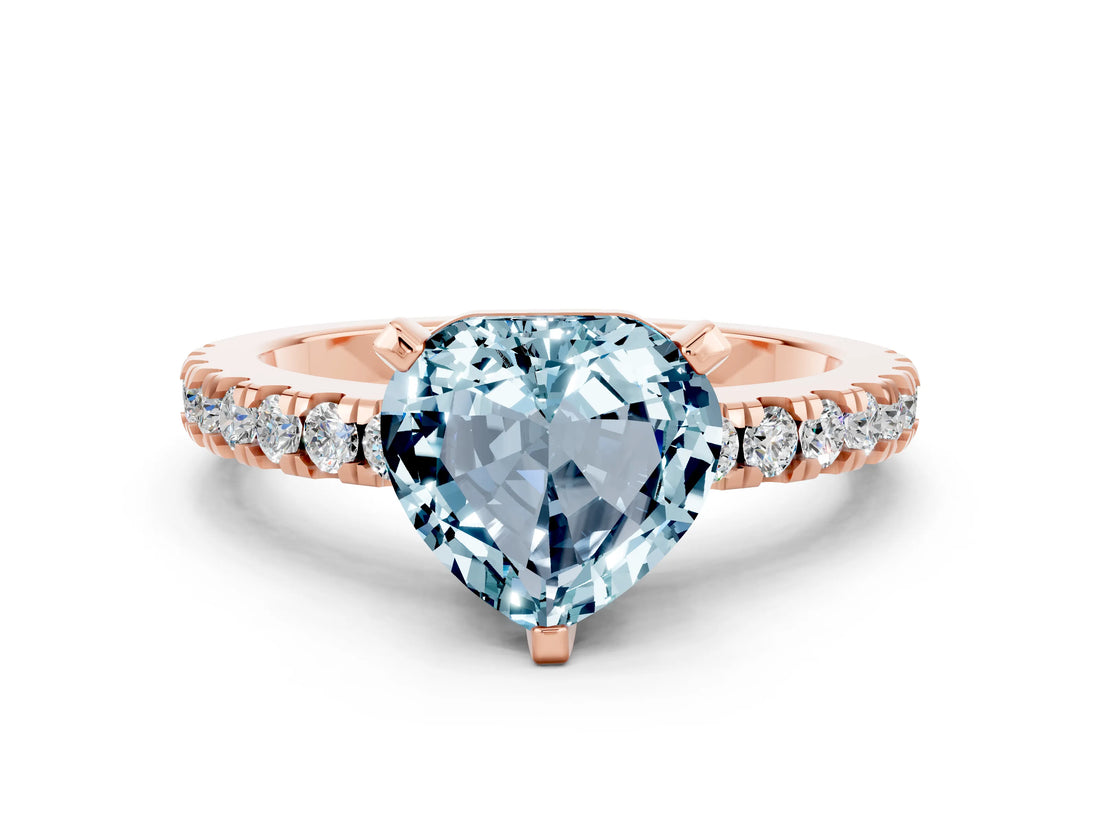 Rose gold Heart Cut Solitaire Diamond with Pavé Band and Four-Prong Setting