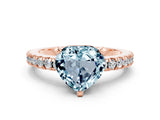 Rose gold Heart Cut Solitaire Diamond with Pavé Band and Four-Prong Setting