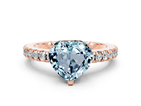 Rose gold Heart Cut Solitaire Diamond with Pavé Band and Four-Prong Setting