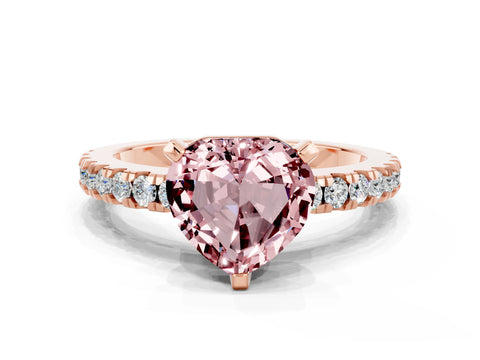 Rose gold Heart Cut Solitaire Diamond with Pavé Band and Four-Prong Setting