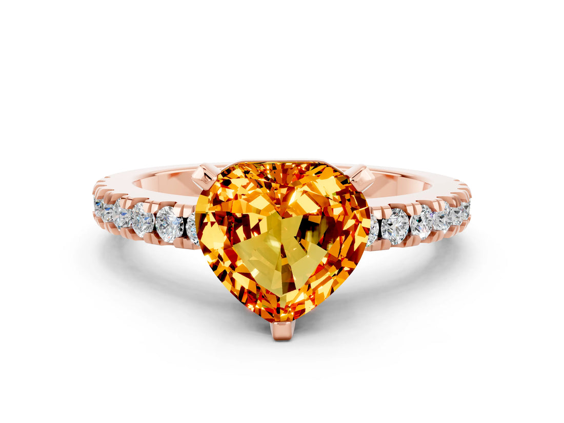 Rose gold Heart Cut Solitaire Diamond with Pavé Band and Four-Prong Setting