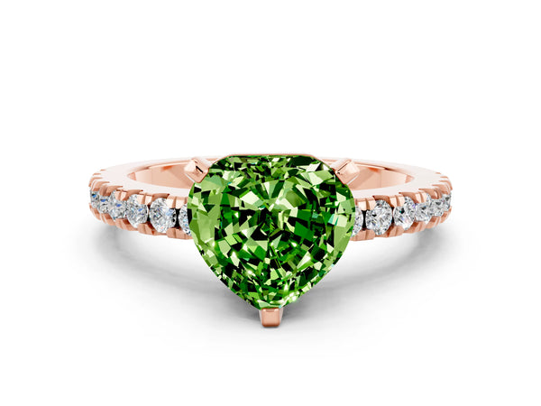 Rose gold Heart Cut Solitaire Peridot with Pavé Band and Four-Prong Setting