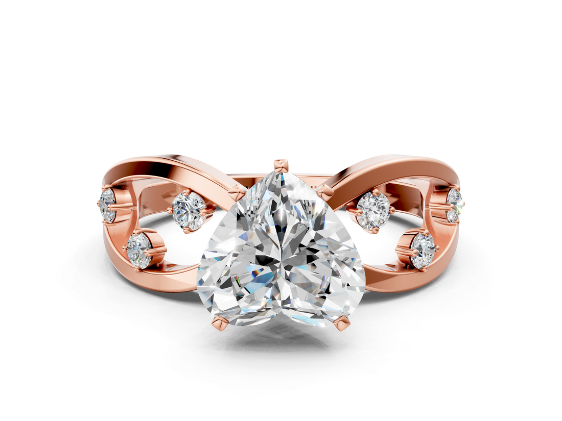 Rose gold Heart Cut Solitaire Diamond with Side Stones on Criss-Cross Band and Four-Prong Setting_4