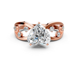 Rose gold Heart Cut Solitaire Diamond with Side Stones on Criss-Cross Band and Four-Prong Setting_4
