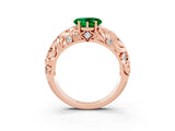 Rose gold Heart Cut Solitaire Emerald Leaf-Inspired Vine Band Ring with Prong Setting_3