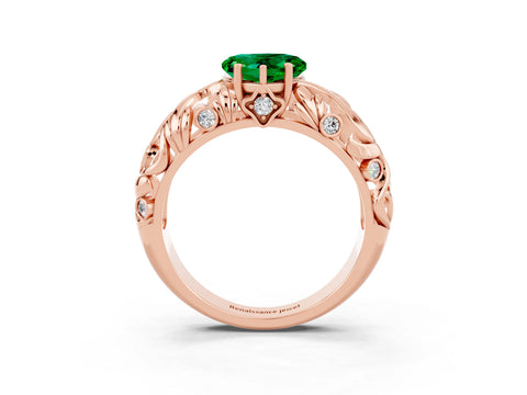 Rose gold Heart Cut Solitaire Emerald Leaf-Inspired Vine Band Ring with Prong Setting_3