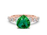 Rose gold Heart Cut Solitaire Emerald Ring with Pave Band and Four-Prong Setting
