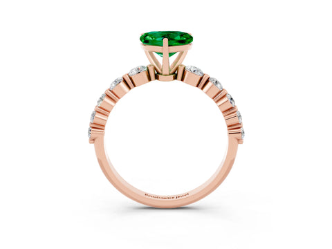 Rose gold Heart Cut Solitaire Emerald Ring with Pave Band and Four-Prong Setting_3