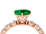 Rose gold Heart Cut Solitaire Emerald Ring with Pave Band and Four-Prong Setting_4
