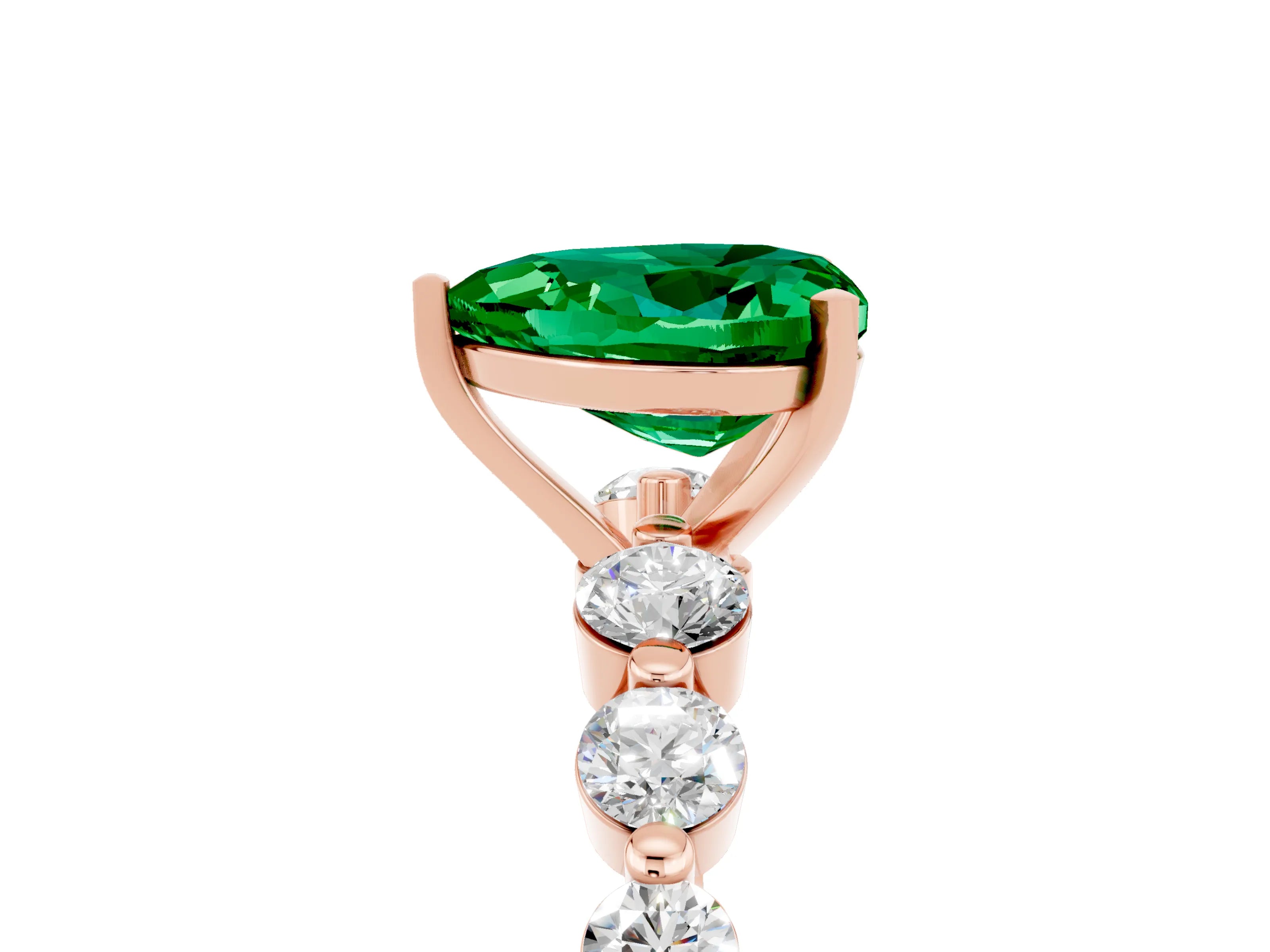 Rose gold Heart Cut Solitaire Emerald Ring with Pave Band and Four-Prong Setting_5