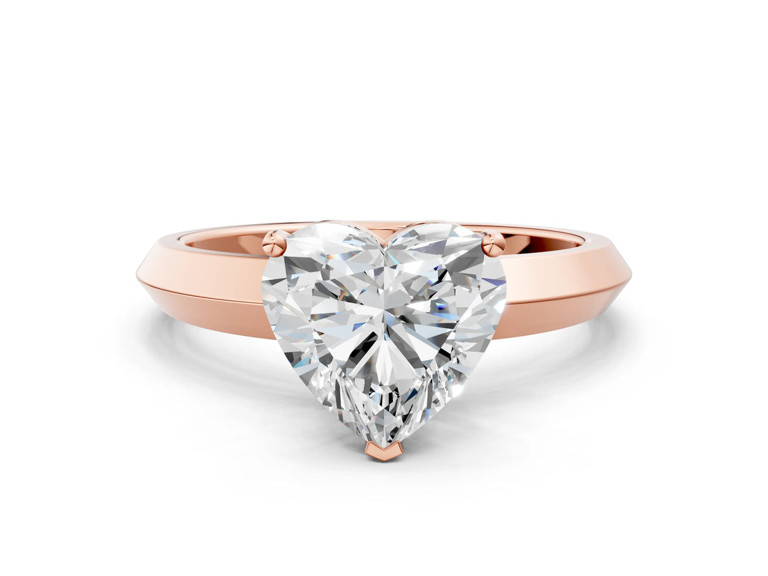 Rose gold Heart Cut Solitaire Engagement Ring with Flat Band and Four-Prong Setting