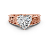 Rose gold Heart Cut Solitaire Engraved Band with Four-Prong Setting_62