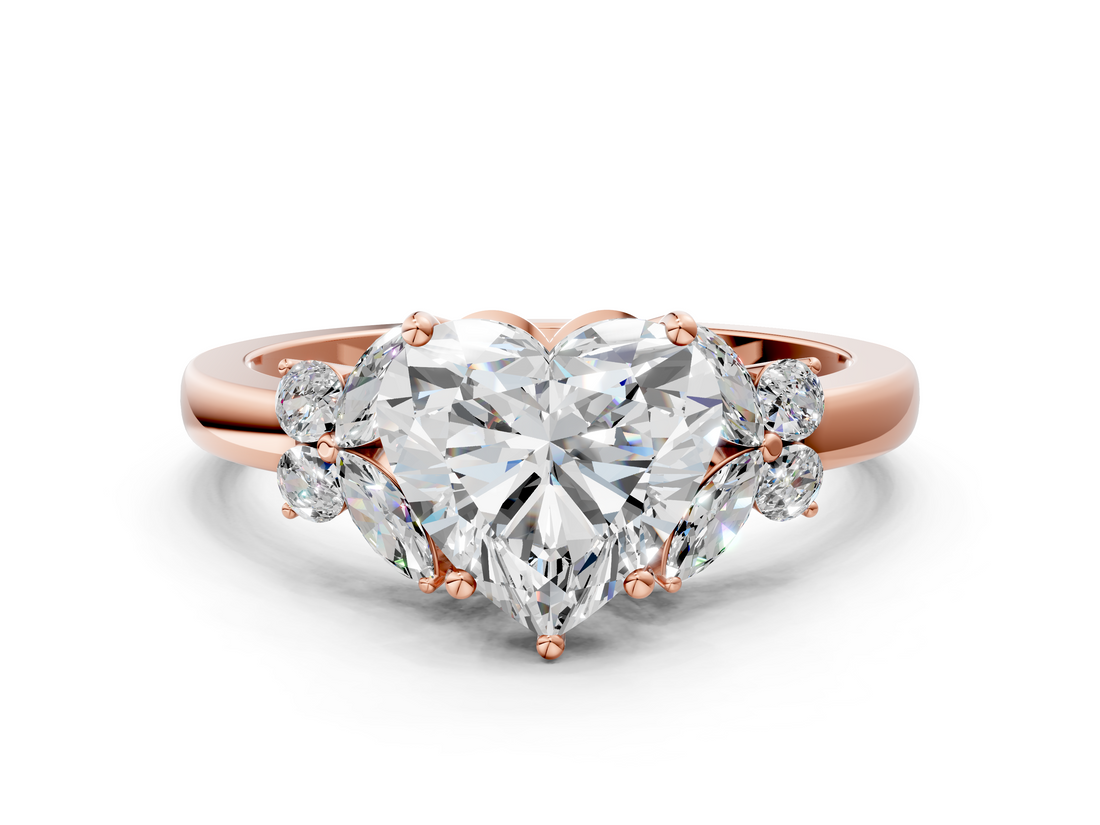 Rose gold Heart Cut Solitaire Floral Diamond Ring with Four-Prong Setting_37