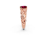 Rose gold Heart Cut Solitaire Garnet Leaf-Inspired Vine Band Ring with Prong Setting_2