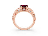 Rose gold Heart Cut Solitaire Garnet Leaf-Inspired Vine Band Ring with Prong Setting_3