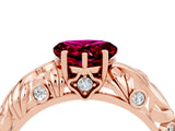 Rose gold Heart Cut Solitaire Garnet Leaf-Inspired Vine Band Ring with Prong Setting_4