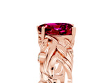 Rose gold Heart Cut Solitaire Garnet Leaf-Inspired Vine Band Ring with Prong Setting_5