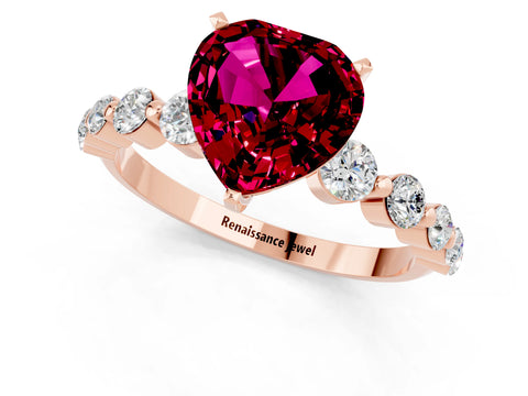 Rose gold Heart Cut Solitaire Garnet Ring with Pave Band and Four-Prong Setting_1