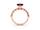 Rose gold Heart Cut Solitaire Garnet Ring with Pave Band and Four-Prong Setting_3