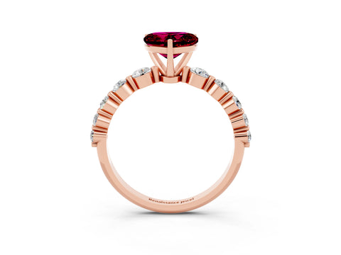 Rose gold Heart Cut Solitaire Garnet Ring with Pave Band and Four-Prong Setting_3