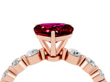 Rose gold Heart Cut Solitaire Garnet Ring with Pave Band and Four-Prong Setting_4
