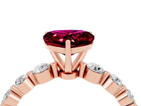 Rose gold Heart Cut Solitaire Garnet Ring with Pave Band and Four-Prong Setting_4