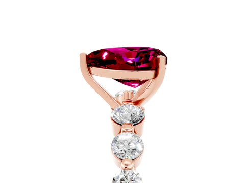 Rose gold Heart Cut Solitaire Garnet Ring with Pave Band and Four-Prong Setting_5