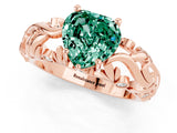 Rose gold Heart Cut Solitaire Green Sapphire Leaf-Inspired Vine Band Ring with Prong Setting_1