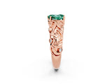 Rose gold Heart Cut Solitaire Green Sapphire Leaf-Inspired Vine Band Ring with Prong Setting_2