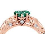 Rose gold Heart Cut Solitaire Green Sapphire Leaf-Inspired Vine Band Ring with Prong Setting_4