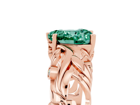Rose gold Heart Cut Solitaire Green Sapphire Leaf-Inspired Vine Band Ring with Prong Setting_5