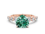 Rose gold Heart Cut Solitaire Green Sapphire Ring with Pave Band and Four-Prong Setting
