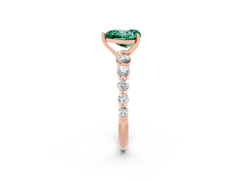 Rose gold Heart Cut Solitaire Green Sapphire Ring with Pave Band and Four-Prong Setting_2