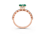 Rose gold Heart Cut Solitaire Green Sapphire Ring with Pave Band and Four-Prong Setting_3