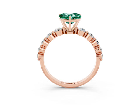 Rose gold Heart Cut Solitaire Green Sapphire Ring with Pave Band and Four-Prong Setting_3